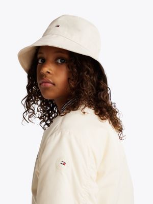 white kids' essential flag embroidery bucket hat for kids gender inclusive tommy hilfiger