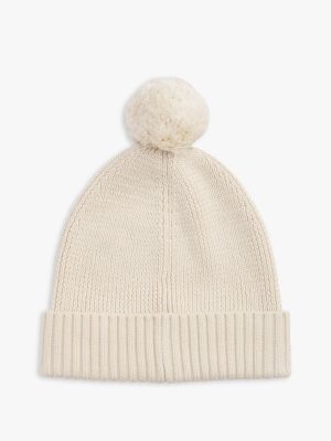 white kids' essential flag pom pom beanie for kids gender inclusive tommy hilfiger