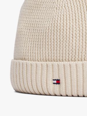 white kids' essential flag pom pom beanie for kids gender inclusive tommy hilfiger