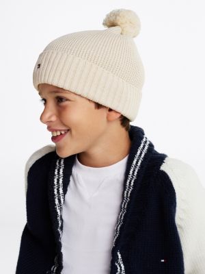 bonnet essential à pompon pour enfant blanc pour enfants genre inclusif tommy hilfiger