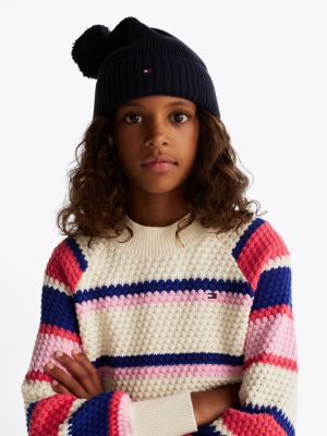 blauw kids essential beanie met pompon en vlag voor kinderen gender inclusive - tommy hilfiger