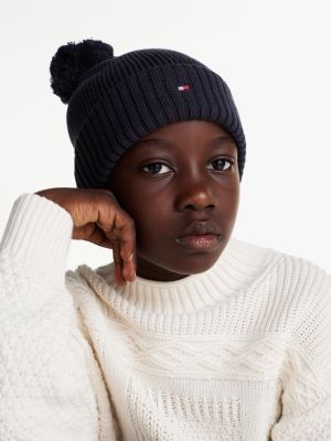 blauw kids essential beanie met pompon en vlag voor kinderen gender inclusive - tommy hilfiger