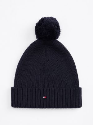 blau kids essential bommel-beanie mit flag für gender-inclusive kinder - tommy hilfiger