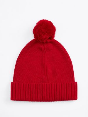 czerwony dziecięca czapka beanie essential z pomponem dla dla dzieci i dla każdej płci - tommy hilfiger