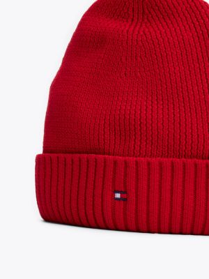 red kids' essential flag pom pom beanie for kids gender inclusive tommy hilfiger