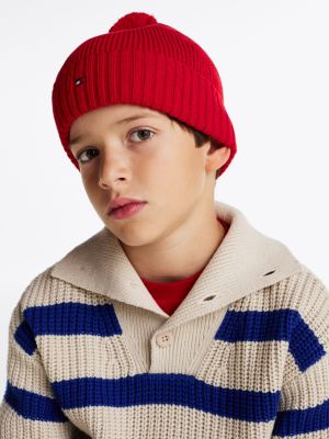 czerwony dziecięca czapka beanie essential z pomponem dla dla dzieci i dla każdej płci - tommy hilfiger