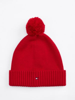 red dziecięca czapka beanie essential z pomponem dla dla dzieci i dla każdej płci - tommy hilfiger