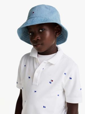 blau kids essential fischerhut aus denim mit flag für gender-inclusive kinder - tommy hilfiger