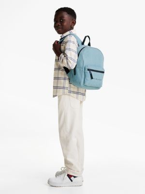 sac à dos essential en denim à logo bleu pour enfants genre inclusif tommy hilfiger