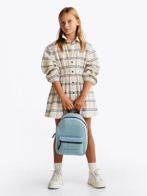 blau essential denim-rucksack mit logo für gender-inclusive kinder - tommy hilfiger