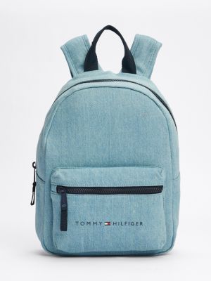 blau essential denim-rucksack mit logo für gender-inclusive kinder - tommy hilfiger