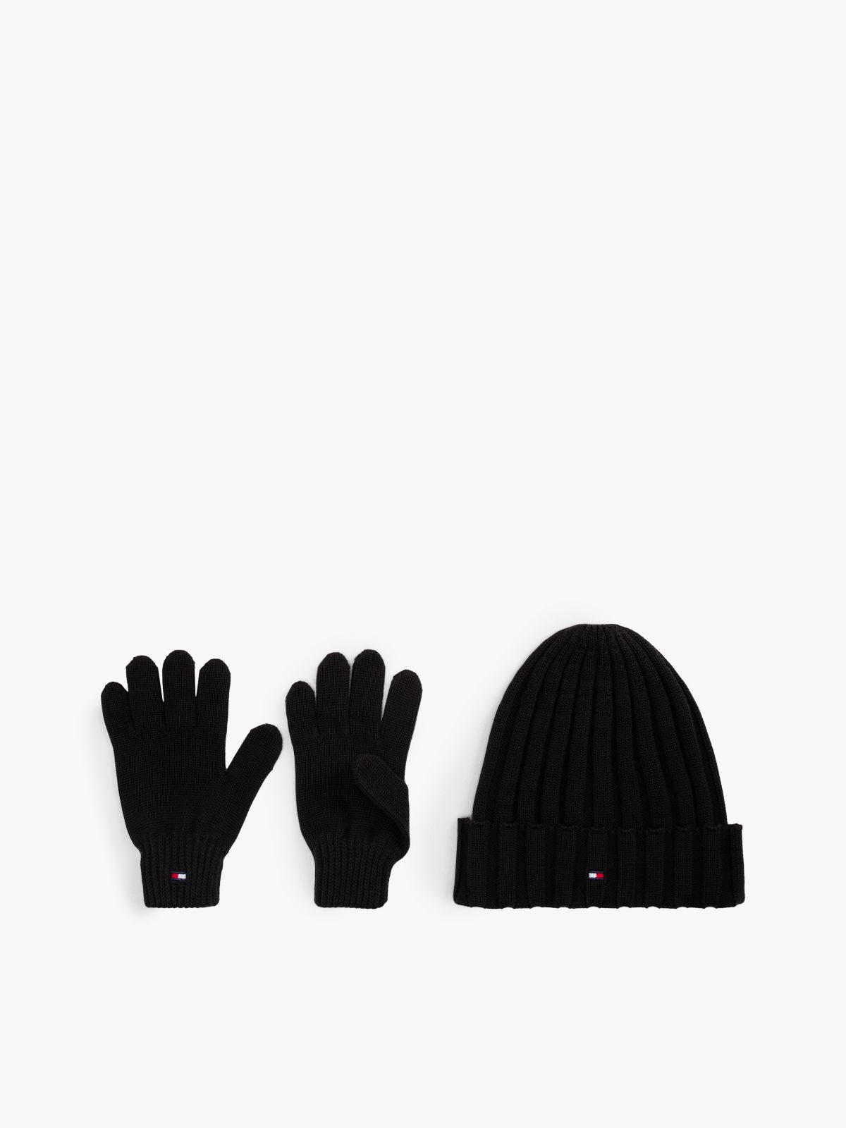 Flag Embroidery Beanie And Gloves Gift Set — Black