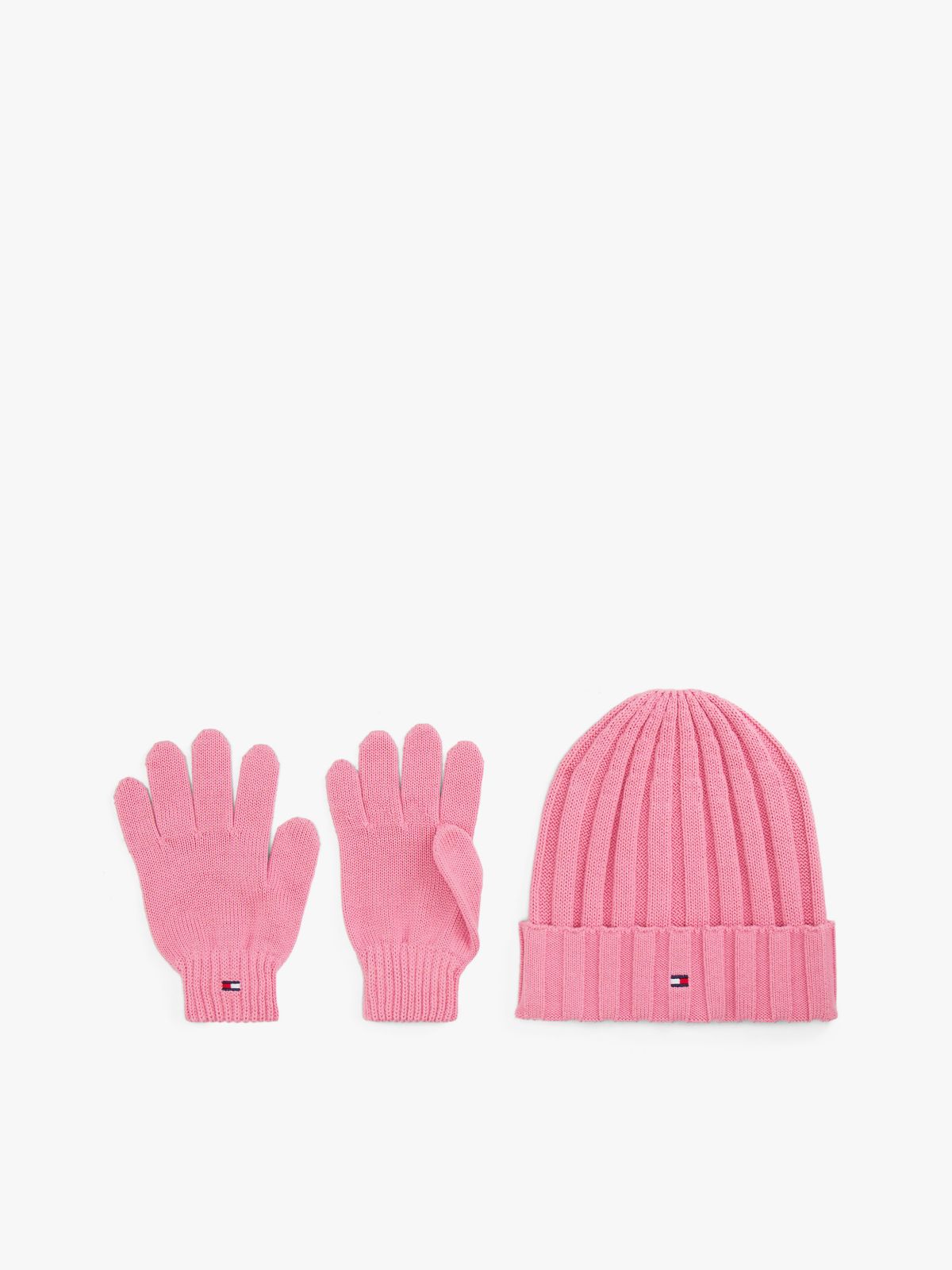 Flag Embroidery Beanie And Gloves Gift Set — Pink