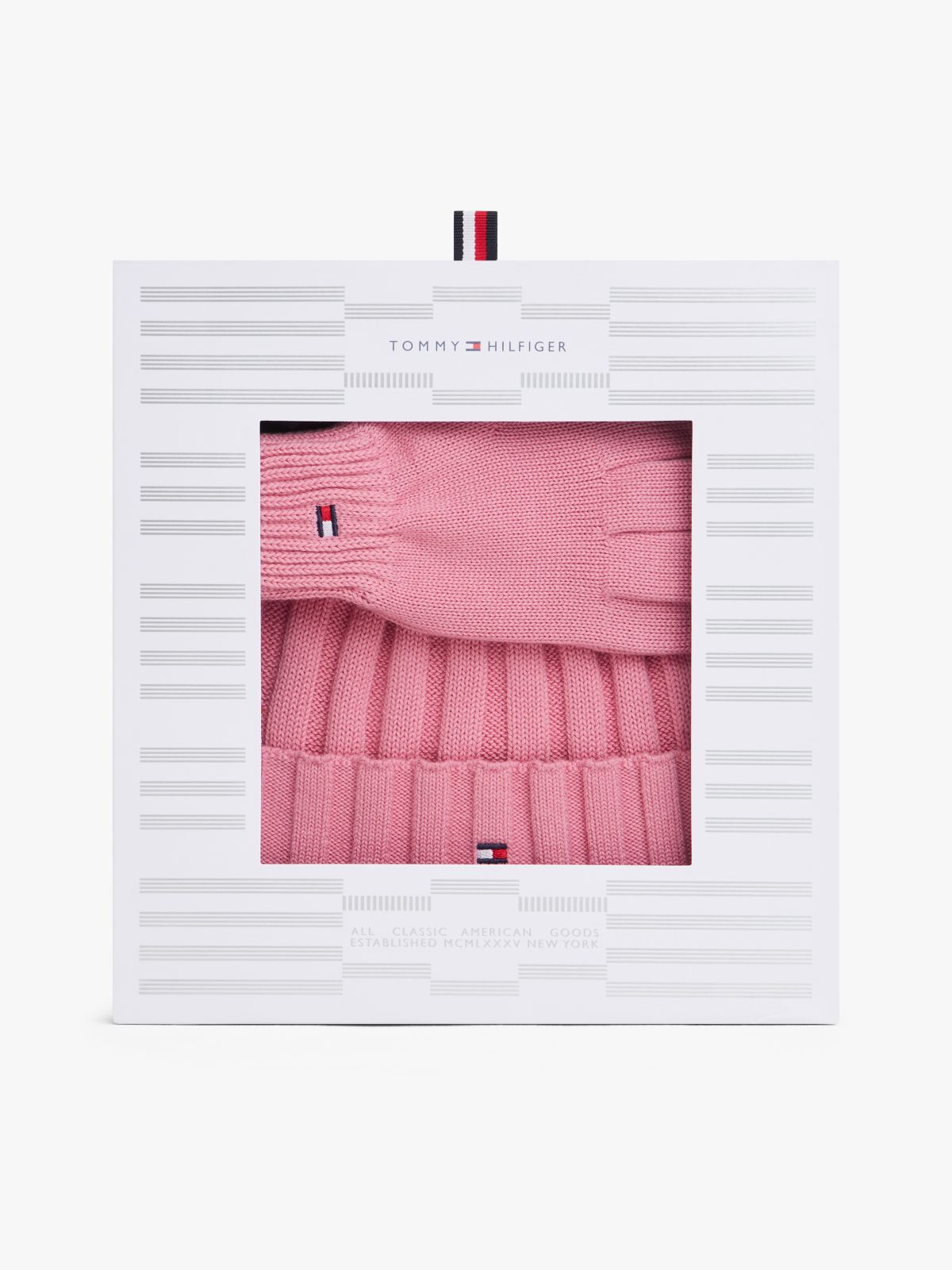 Flag Embroidery Beanie And Gloves Gift Set — Pink