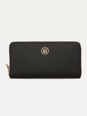 portafoglio con monogramma grande e zip nero tommy hilfiger