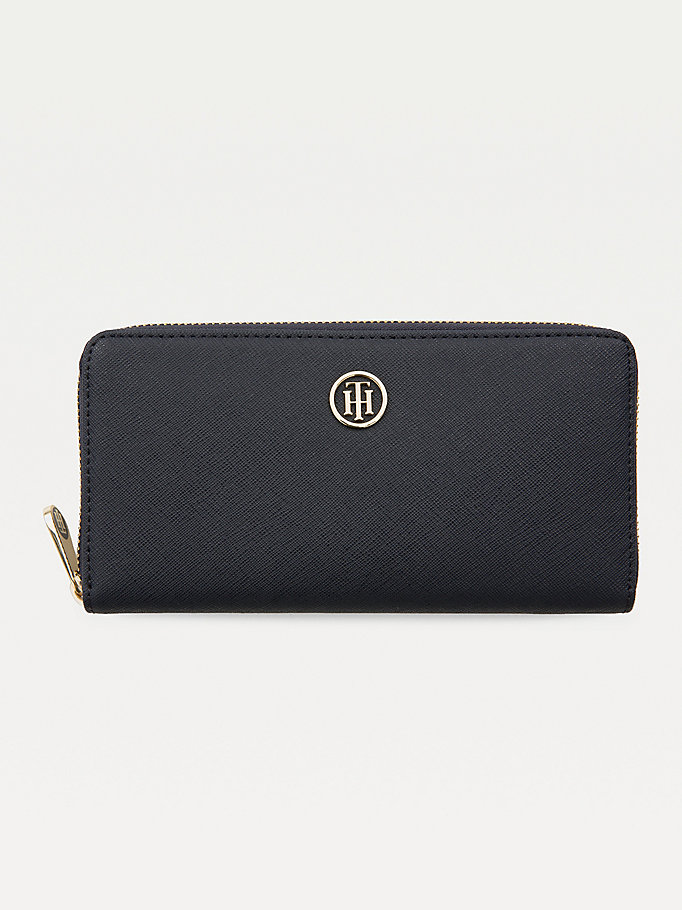 blue large monogram zip wallet for women tommy hilfiger