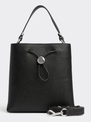 tommy hilfiger monogram plaque long leather boots