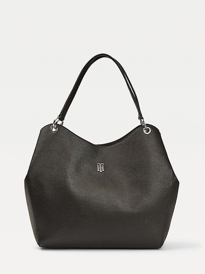 TH Essence Monogram Plaque Hobo Bag | BLACK | Tommy Hilfiger