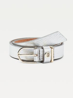 Classic Metallic Leather Belt | WHITE 