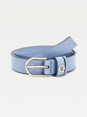 Monogram Keeper Slim Leather Belt BLUE Tommy Hilfiger