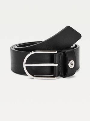 tommy hilfiger monogram plaque long leather boots