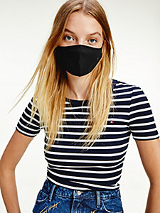 schwarz mund-nasenschutz aus stretch-baumwoll-piqué für damen - tommy hilfiger