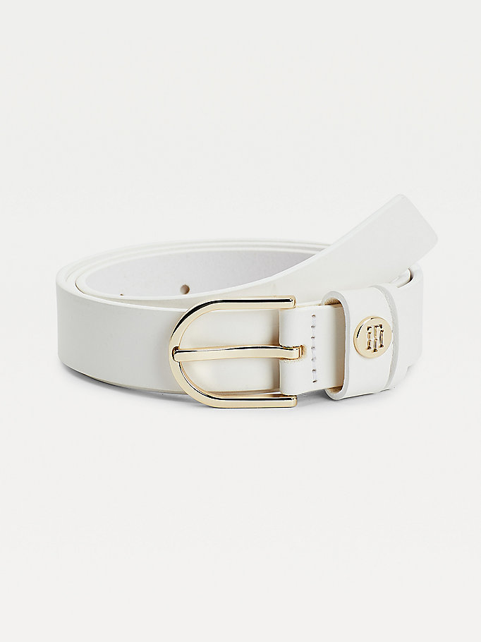 white classics leather monogram belt for women tommy hilfiger