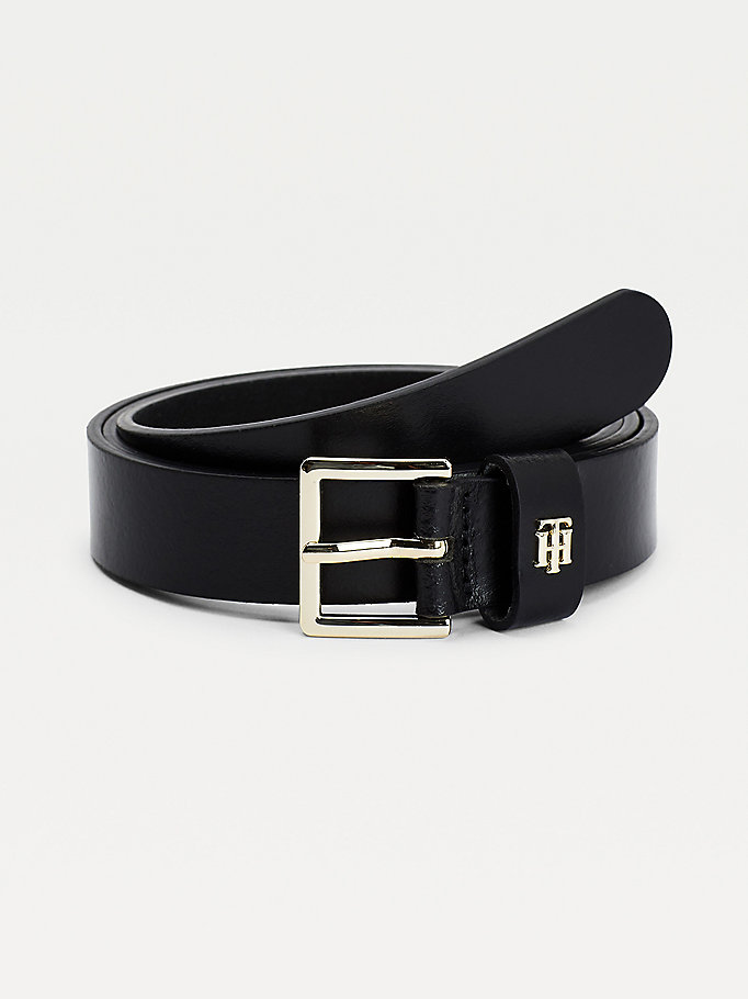 black monogram leather belt for women tommy hilfiger