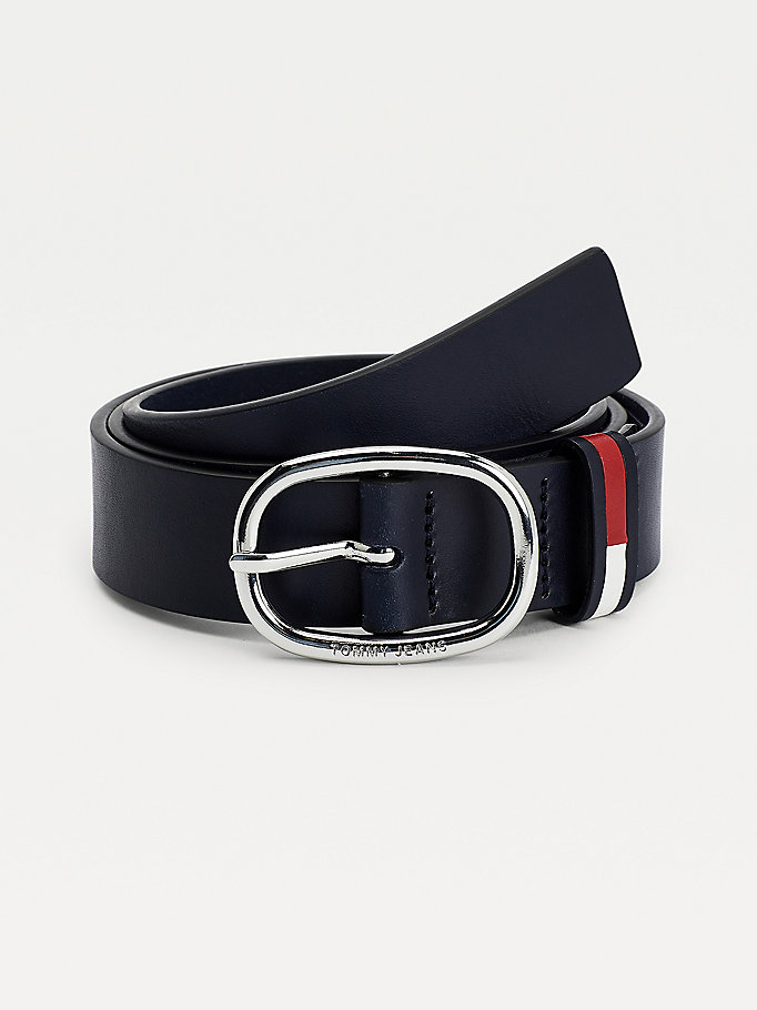 blue essential leather oval buckle belt for women tommy jeans