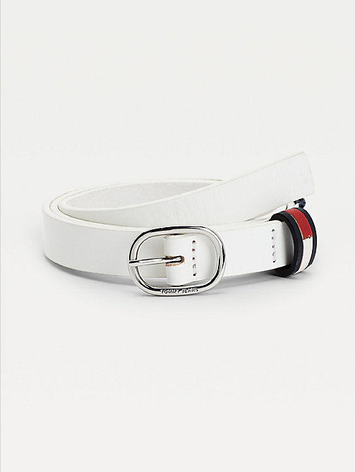 white essential leather oval buckle slim belt for women tommy jeans