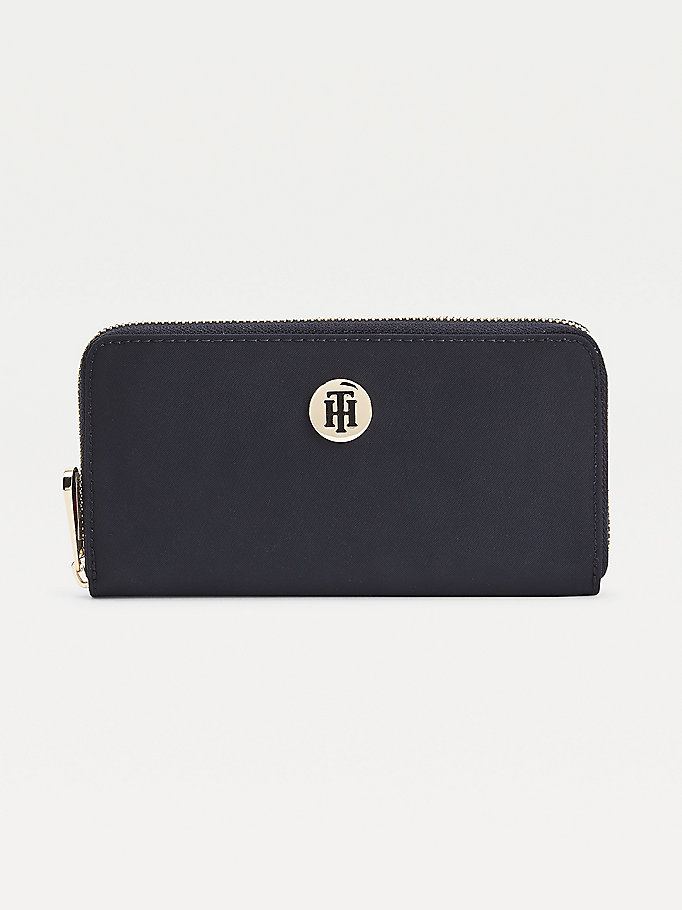 blue large zip-around recycled wallet for women tommy hilfiger