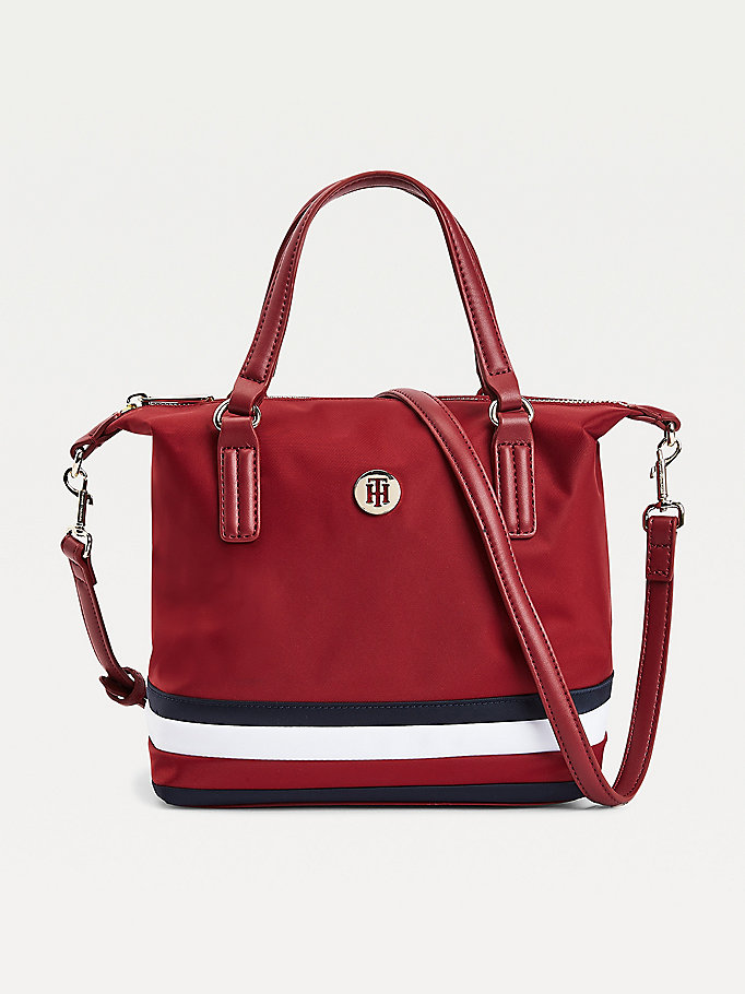 red small signature monogram tote bag for women tommy hilfiger