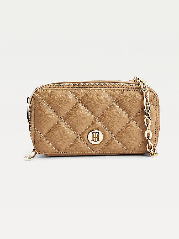 brown quilted small crossover bag for women tommy hilfiger