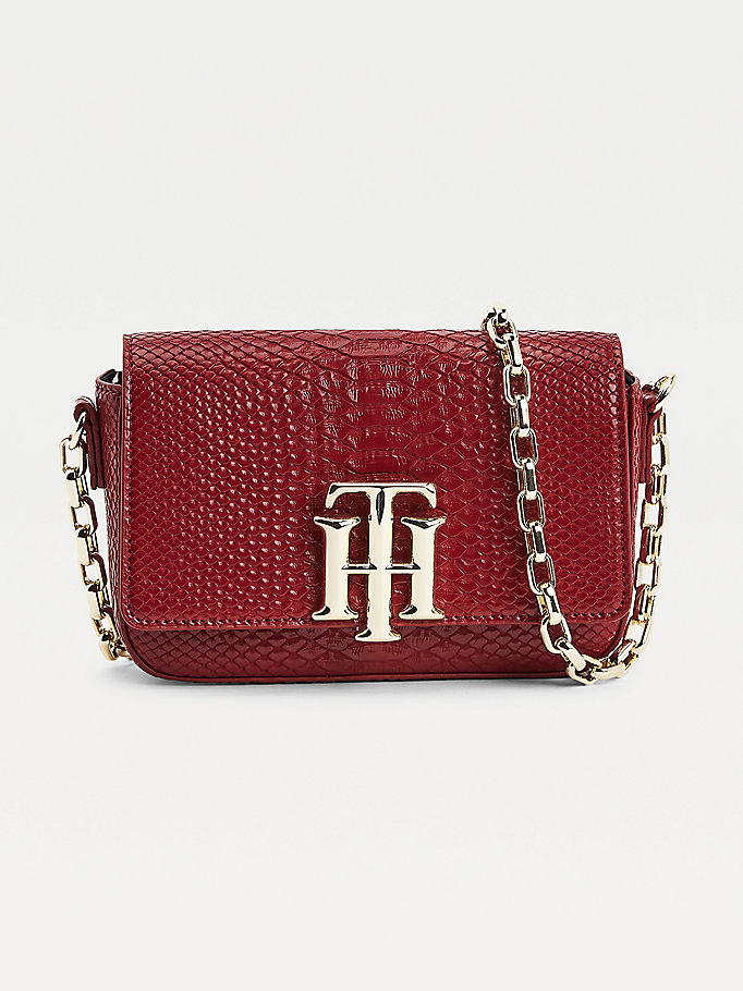 red monogram snake print small crossover bag for women tommy hilfiger
