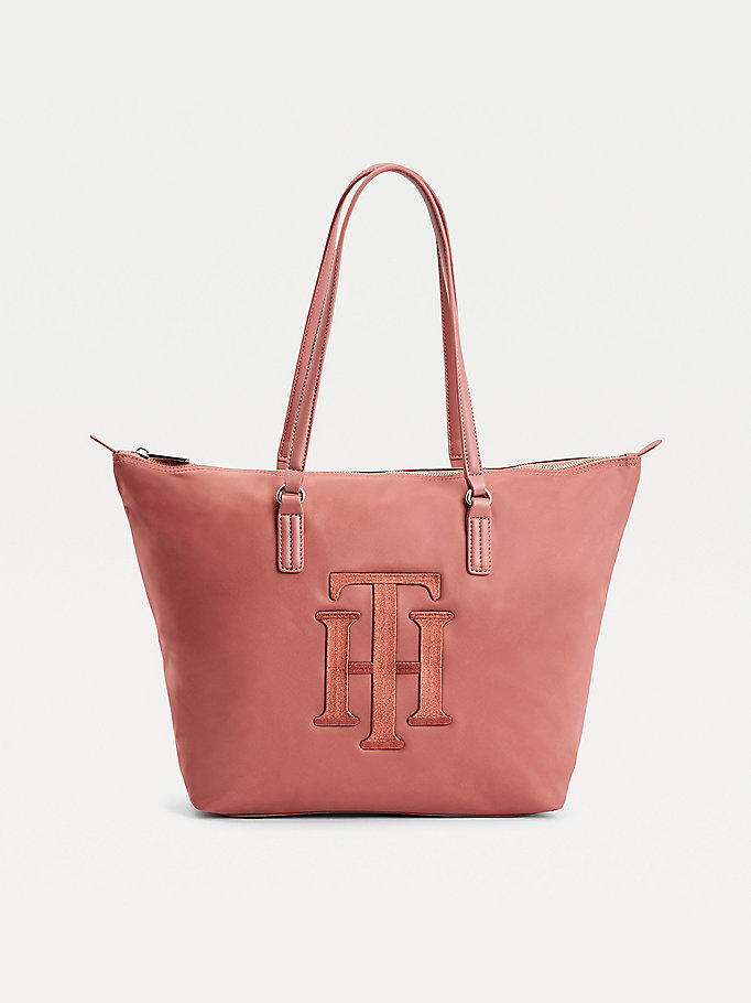 orange monogram embroidery tote for women tommy hilfiger