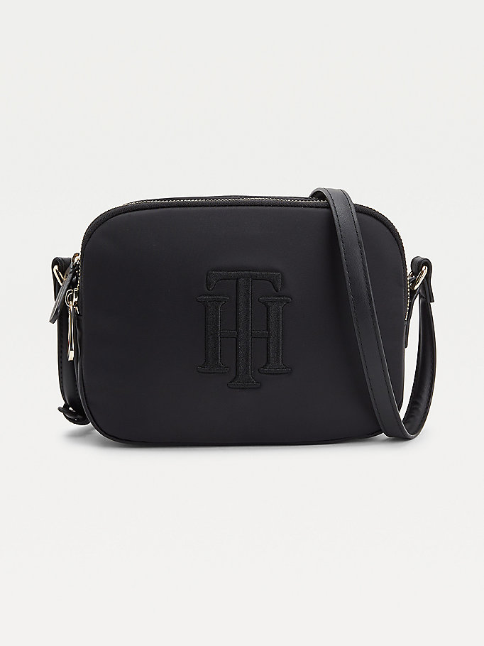 black recycled nylon crossover bag for women tommy hilfiger