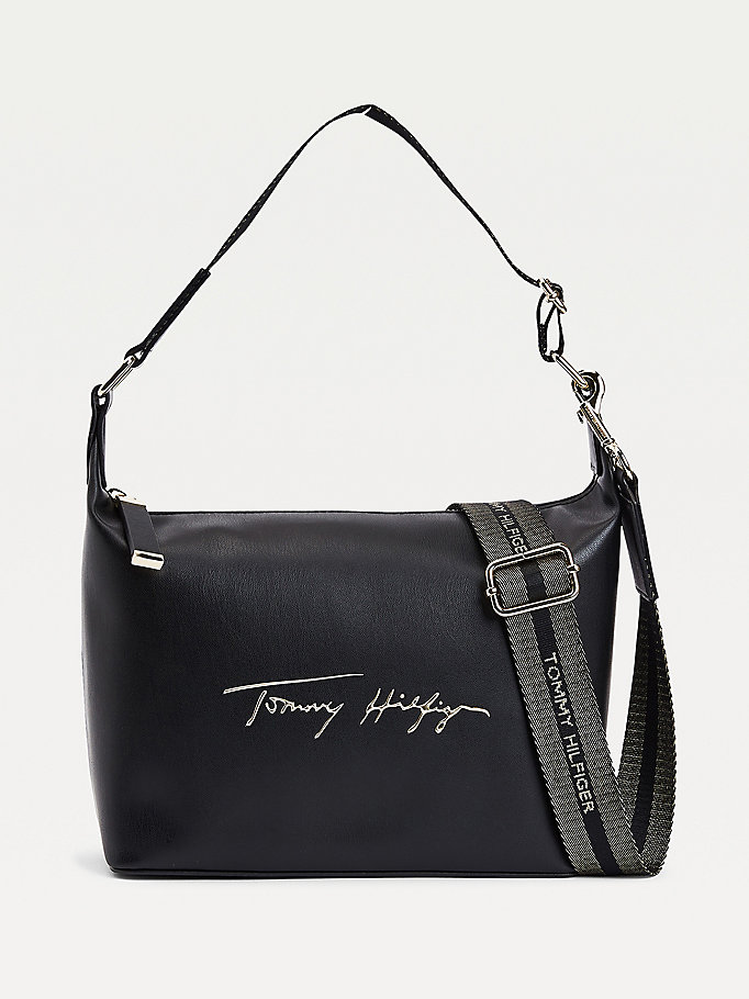 black iconic signature hobo bag for women tommy hilfiger
