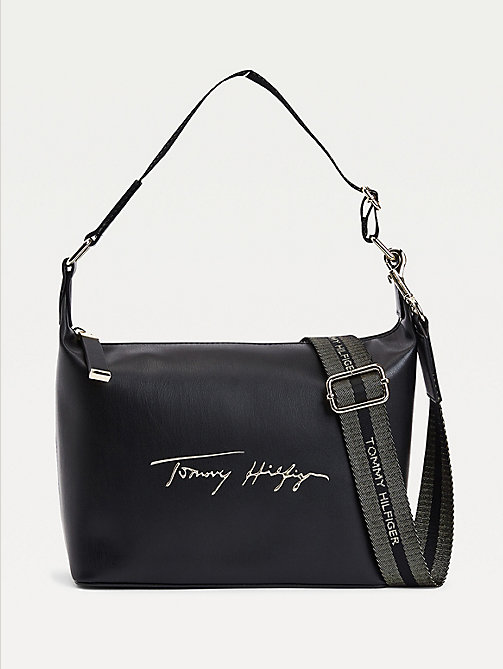 schwarz iconic hobo-tasche mit signatur-logo für damen - tommy hilfiger