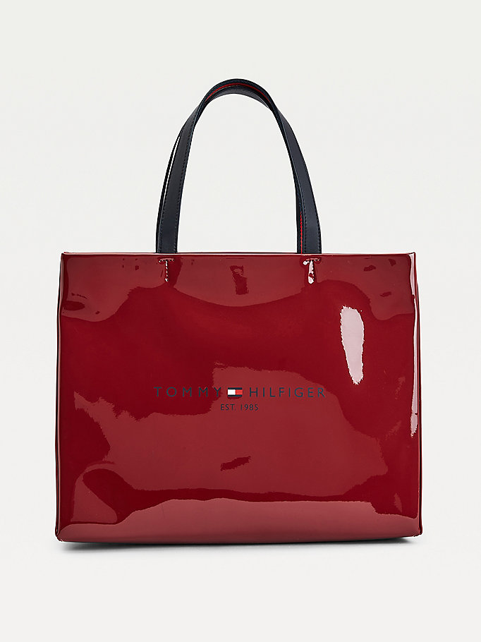 red shiny patent shopper tote for women tommy hilfiger