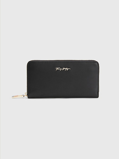 black essential large leather wallet for women tommy hilfiger