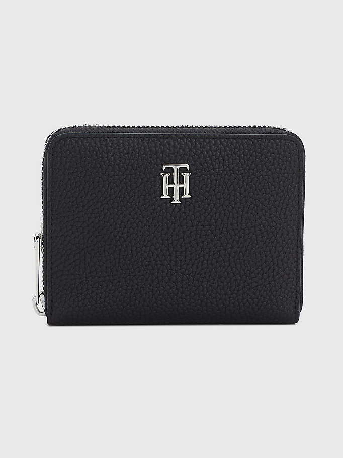 black medium zip-around wallet for women tommy hilfiger