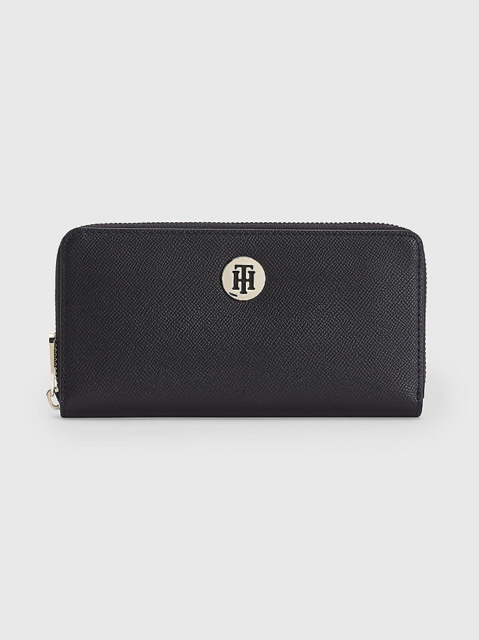 black large monogram zip-around wallet for women tommy hilfiger