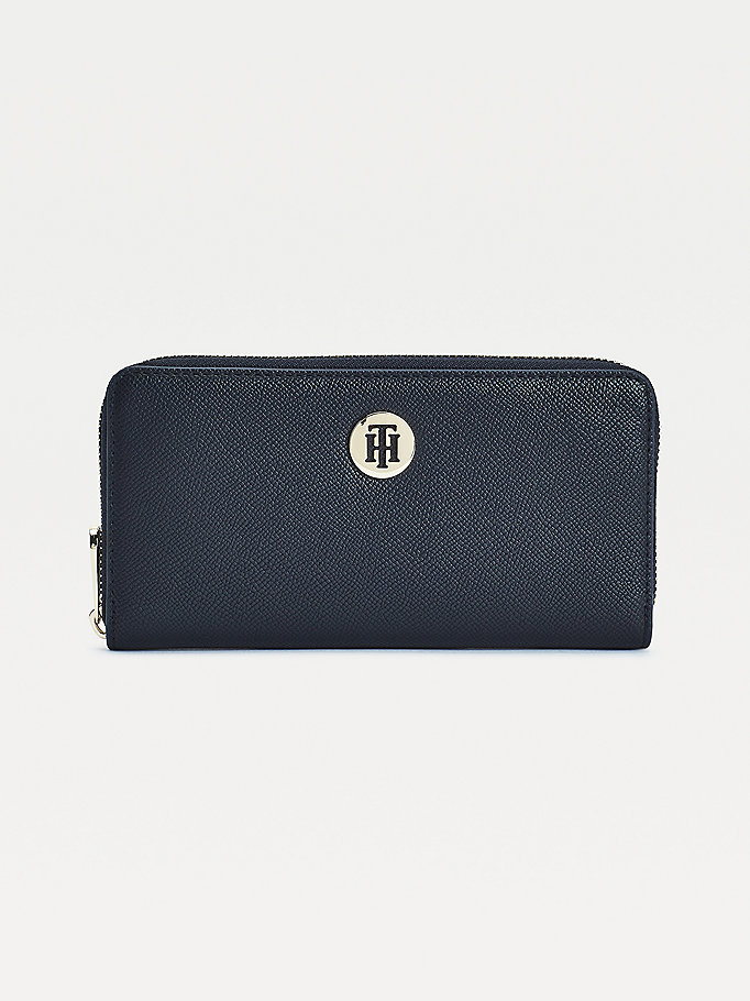 blue large monogram zip-around wallet for women tommy hilfiger