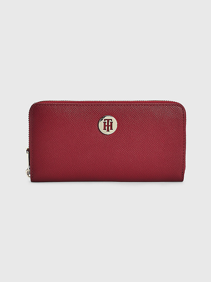 red large monogram zip-around wallet for women tommy hilfiger