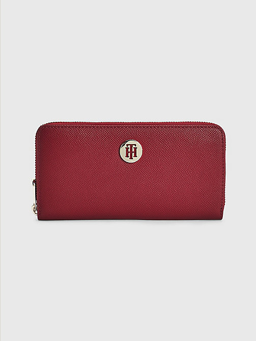 red large monogram zip-around wallet for women tommy hilfiger