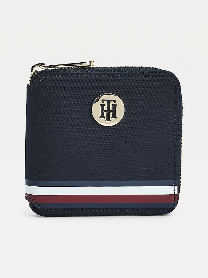 blue medium signature detail zip-around wallet for women tommy hilfiger