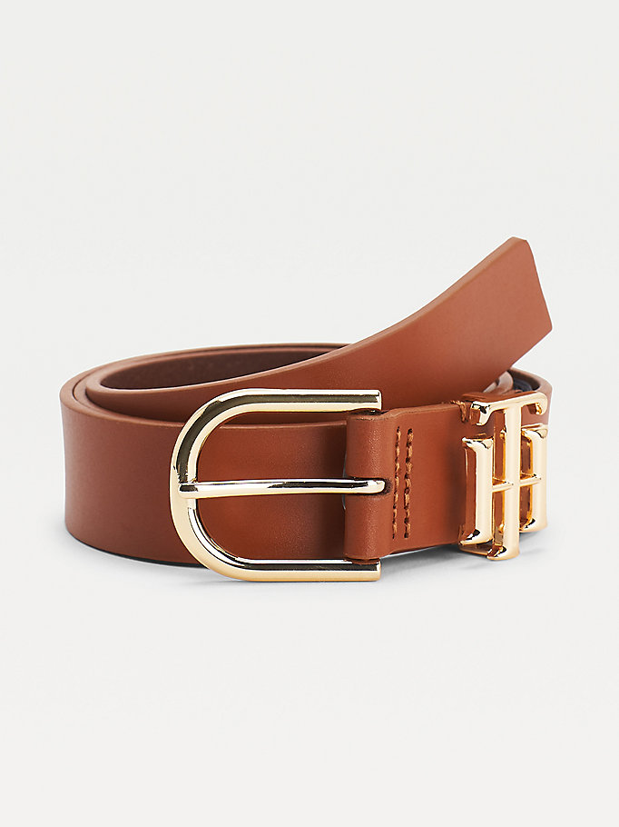 brown organic luxe leather belt for women tommy hilfiger