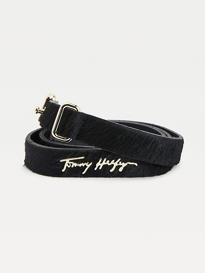 black signature vachetta calf-hair organic leather belt for women tommy hilfiger