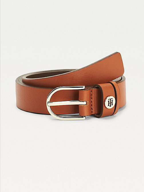 brown classics slim organic leather belt for women tommy hilfiger
