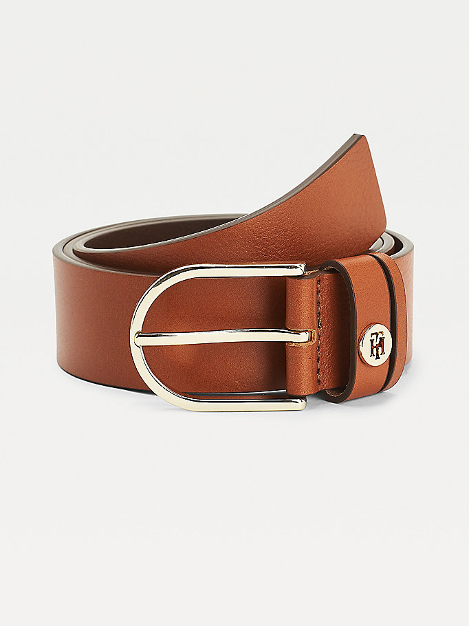 brown classics organic leather belt for women tommy hilfiger